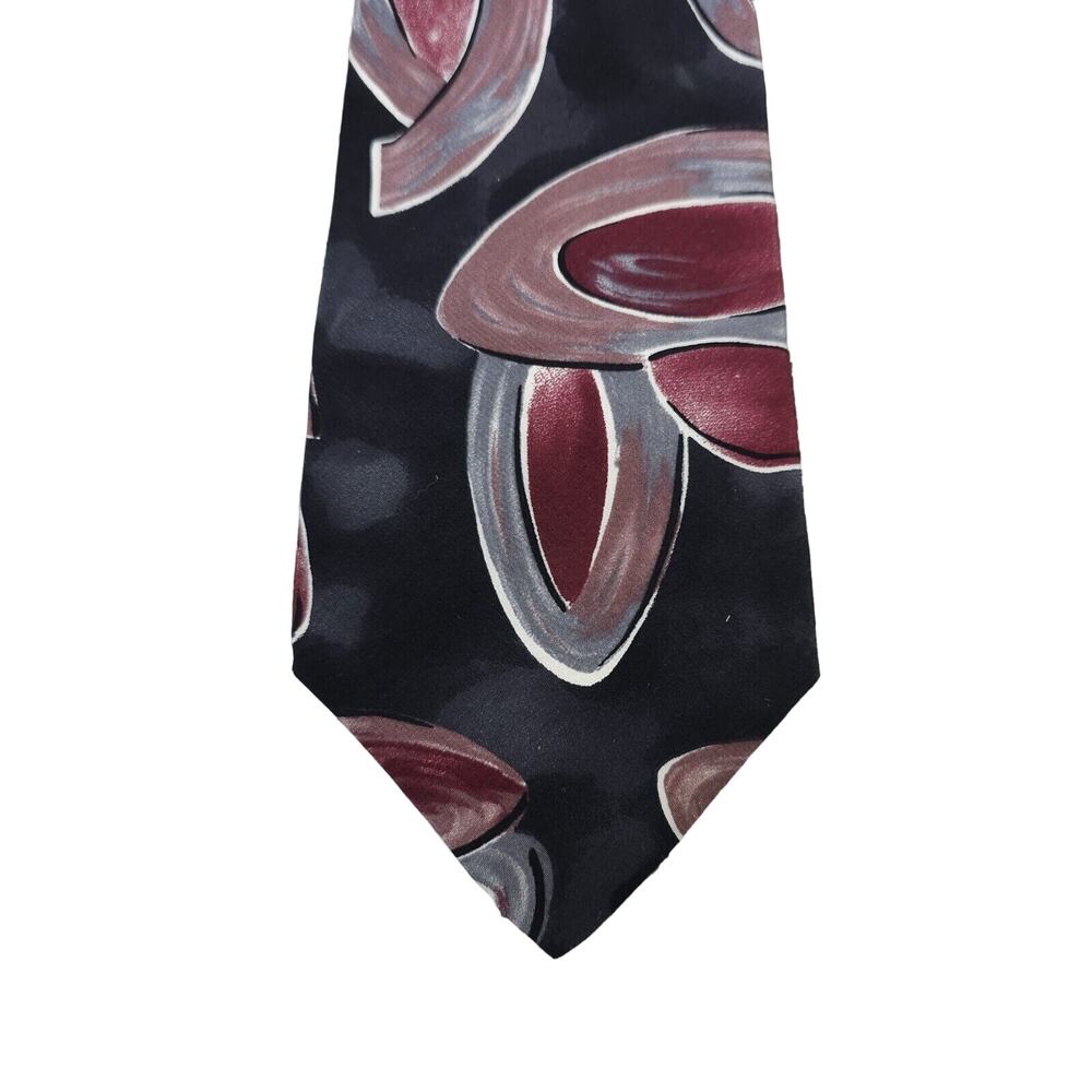 Zylos Necktie Men OS Black Burgundy George Machado Abstract Italian Silk USA